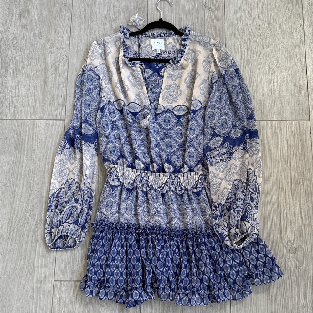 Misa Los Angeles Blue and Cream Paisley Print Top